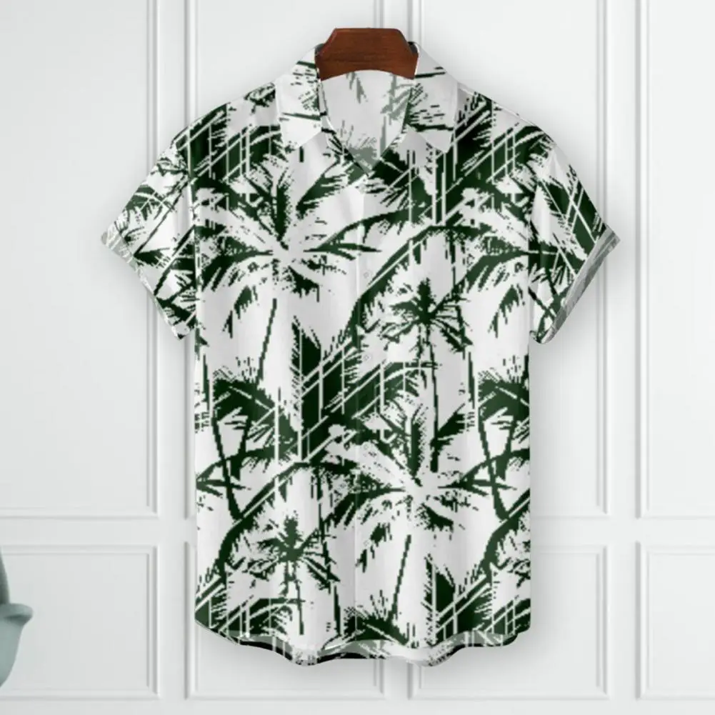 

Loose Single-breasted Coconut Tree Print Hawaii Summer Tops Holiday Clothes