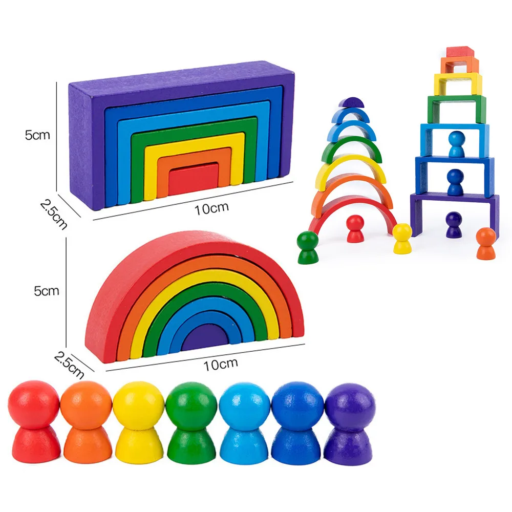 

Радужная игрушка для укладки, деревянные строительные блоки, радужная детская творческая игрушка Монтессори для раннего развития, подарок ...
