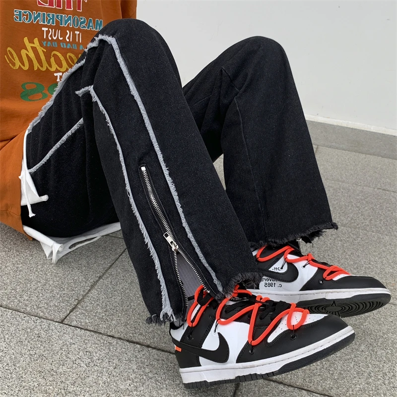 

Raw Edge Jeans Men and Women High Street Ins Tide Brand Straight Loose All-match Beggar Pants Thin Section Old Trousers