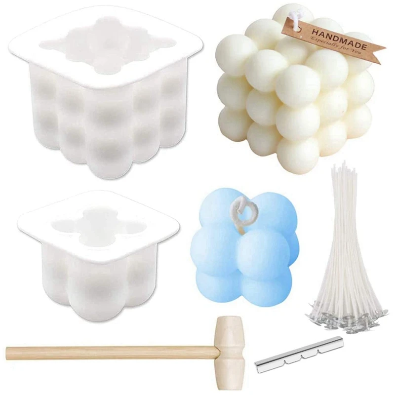 

DIY Candle Silicone Mold With Mallet,3D Handmade Candle Mold Kit With Candle Wicks,Wick Centering Device For DIY Candle