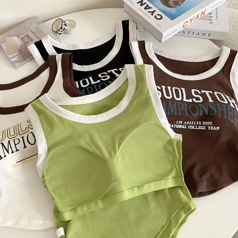 Женская майка с буквенным принтом корейская мода встроенный бюстгальтер