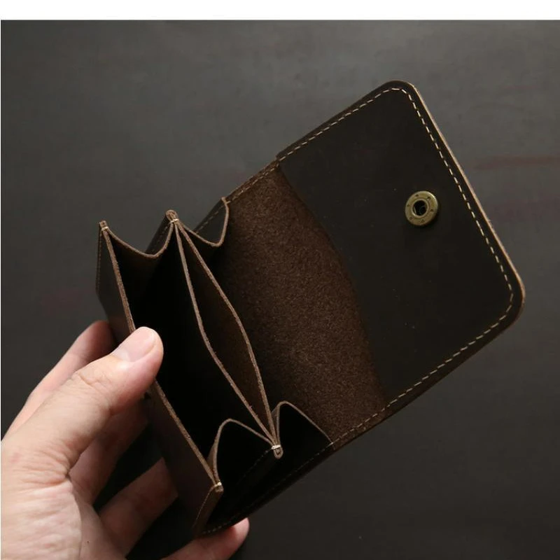 Vintage Casual Men's Topcoat Cowhide Short Wallet Leather Men's Card Bag Youth Coin Bag