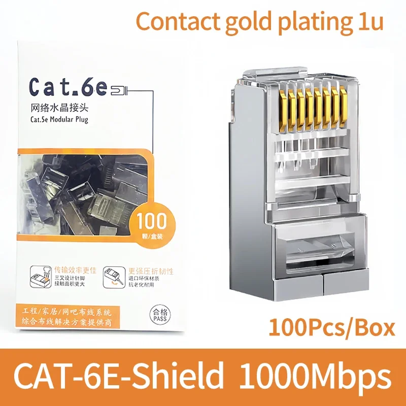 

Массовые 100 шт. штекерные концы Cat5e/Cat6 RJ45 с золотыми контактами-высокоскоростной кабель Ethernet 100 м/1000 Мбит/с, кабельные разъемы Lan