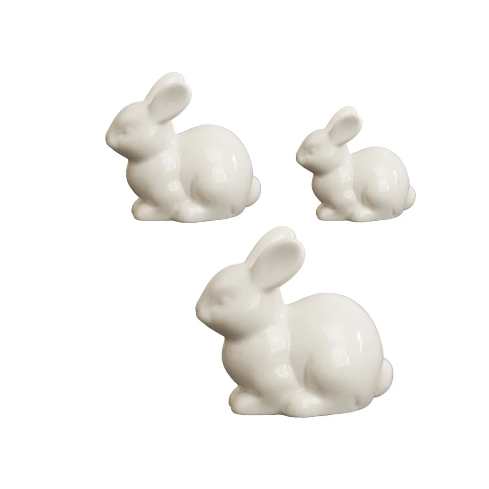 

Rabbit Bunny Figurine Ceramic Animal Ornament Ceramics Decor Figurines Miniature Mini Toy Statue Year Decoration White Garden