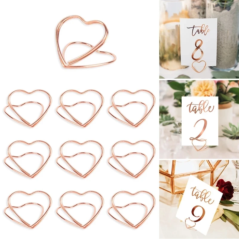 15pcs Heart Shape Metal Photo Clip Stands Wedding Table Number Name Place Card Holder for Birthday Party Decor Home Message Sign