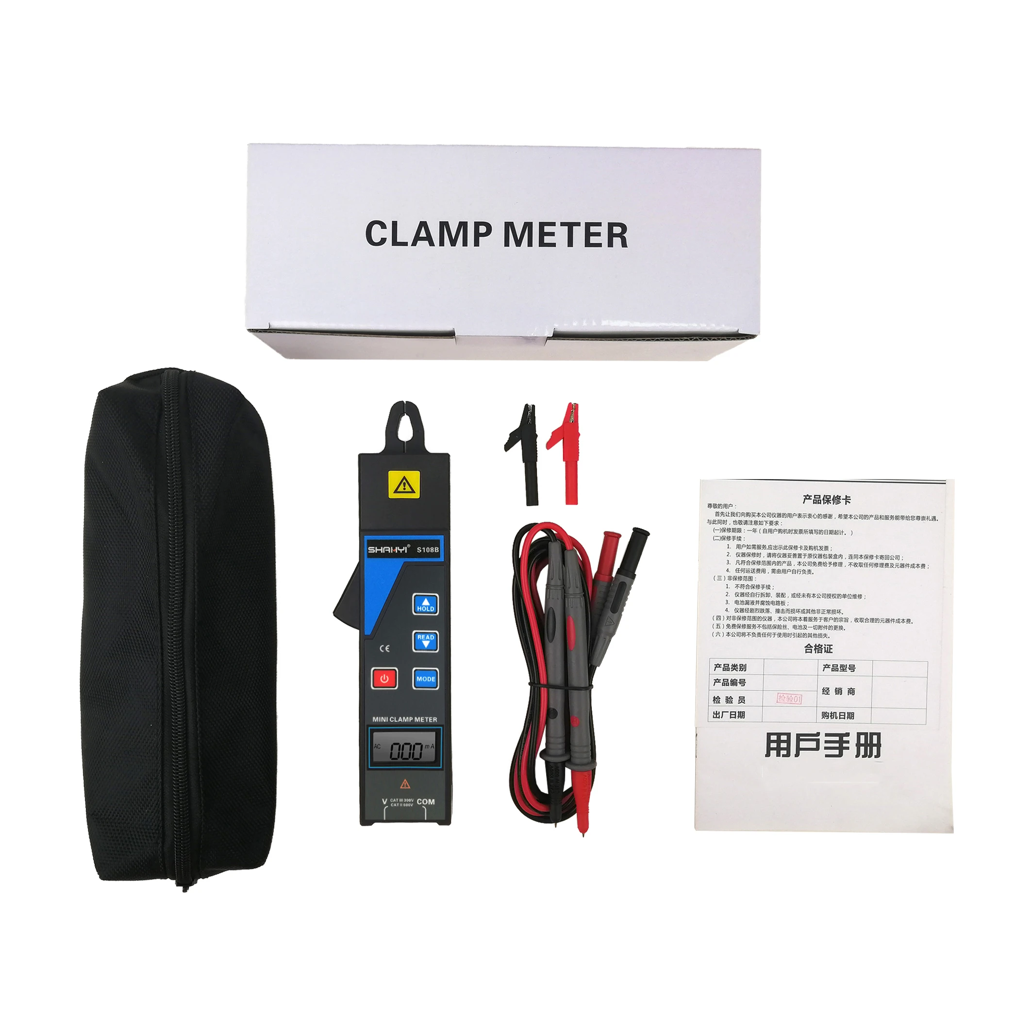 

S108B Mini Clamp Current Leakage Meter With Voltage 0 to 600V Current 99 sets data save For Online test 380/220V power system