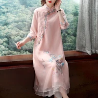 women cheongsam improved dress retro elegant embroidery long dresses floral party dress chinese female high quality clothing