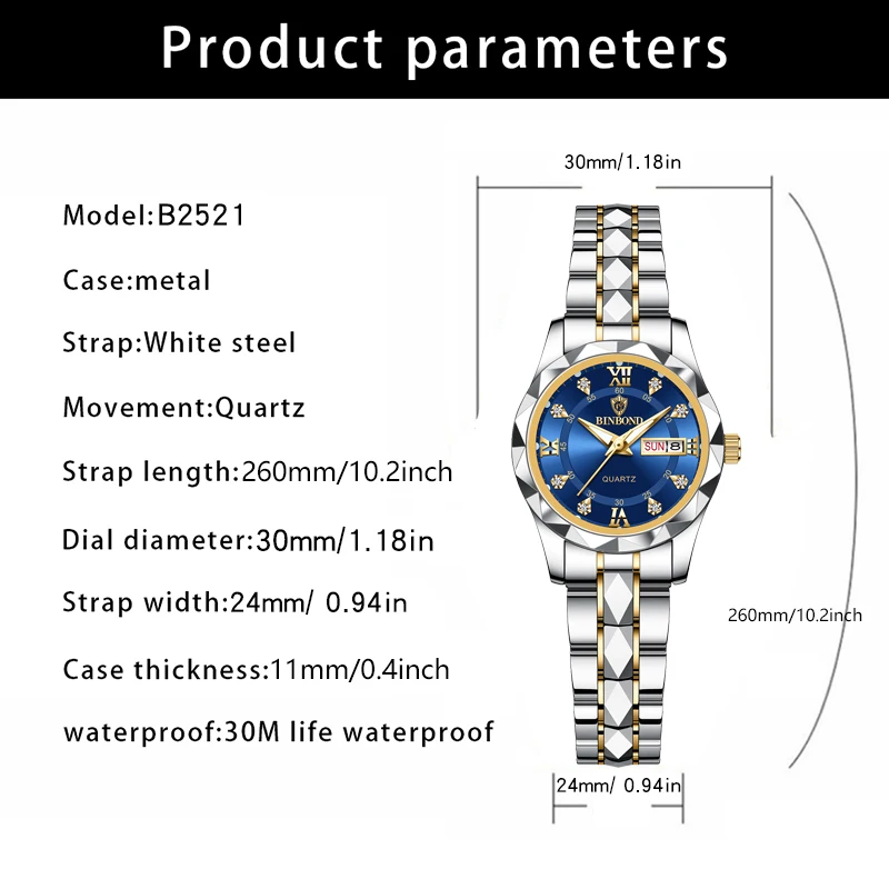 Модные Женские Кварцевые Наручные Часы Водостойкий Светящийся Хронограф