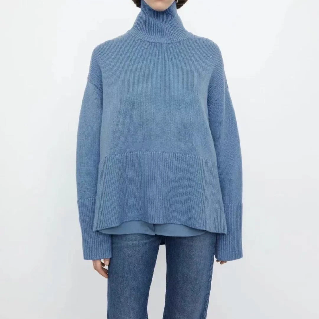 

2022 ранняя Весенняя нишевая водолазка в скандинавском стиле пуловер Универсальный вязаный Топ пуловер шерстяной синий свитер