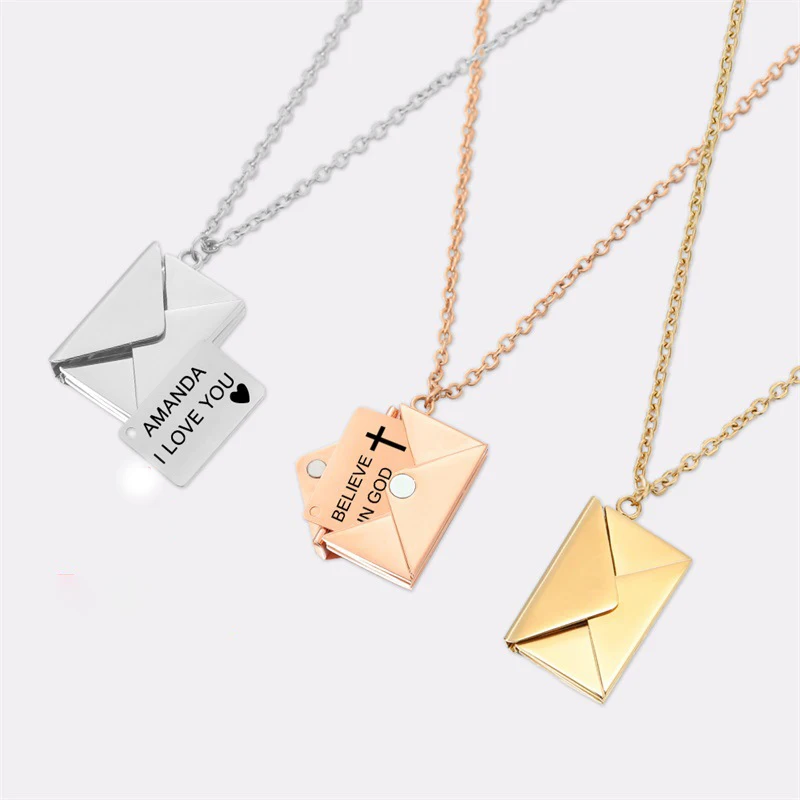 

Love Letter Envelope Pendant Necklace Customized Stainless Steel Jewelry Confession Love You for Valentine Day Mother Day Gift
