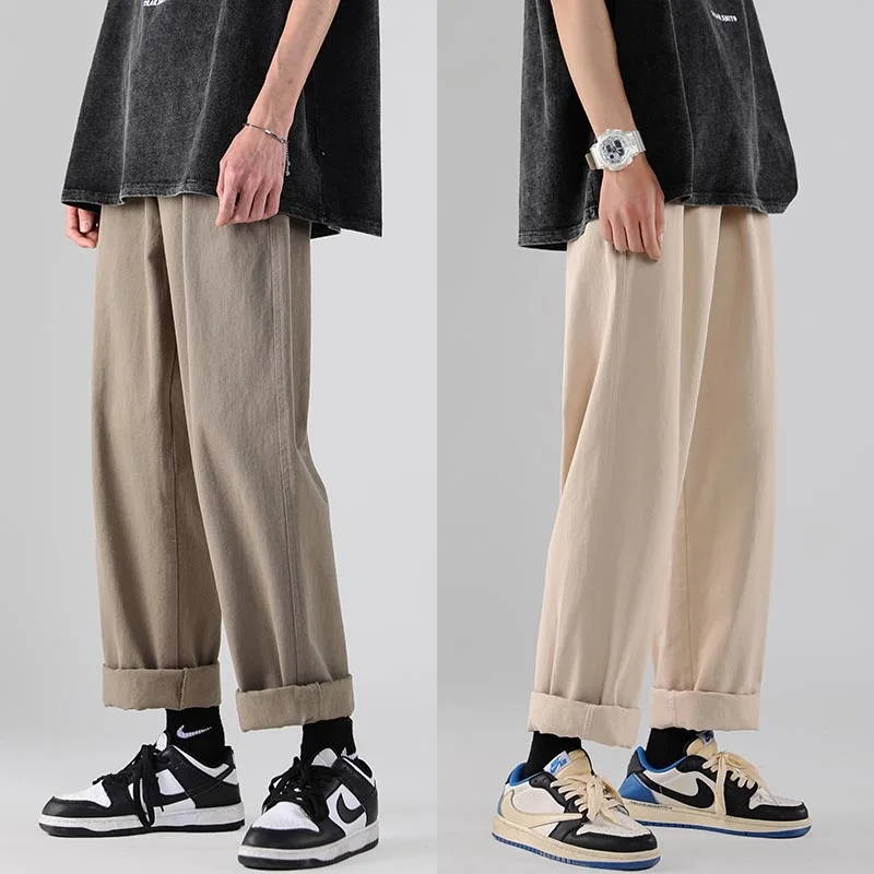 

Spring 4 Color Cotton Casual Pants Men Fashion Wide Leg Pants Men Streetwear Loose Hip Hop Straight Pants Mens Trousers M-2XL