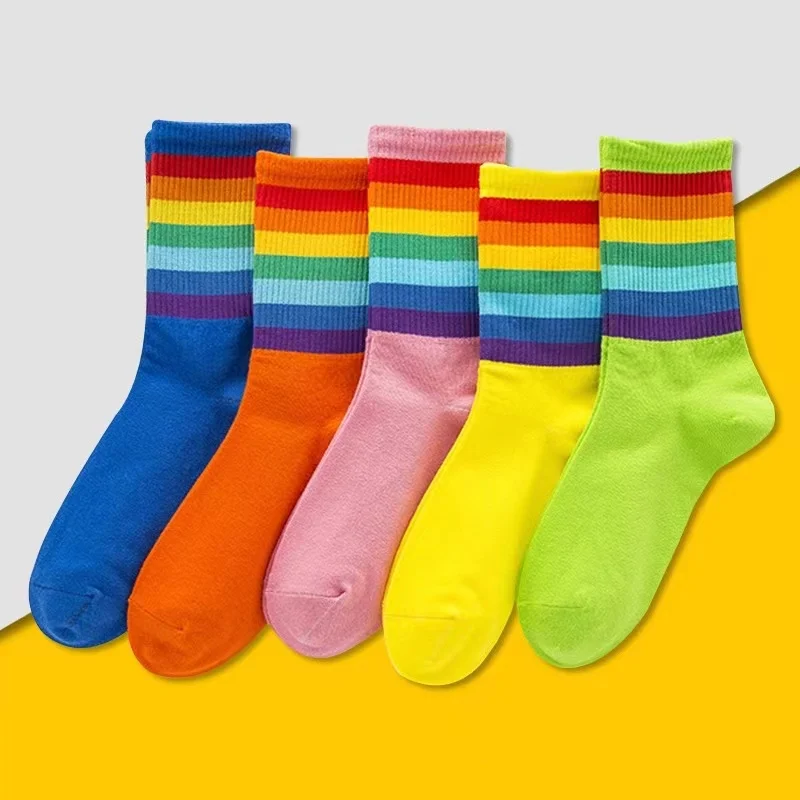 5Pairs/Lot Fashion Smile Face Women Socks Colorful Rainbow Cotton Socks Lidies Comfortable Sports Sock