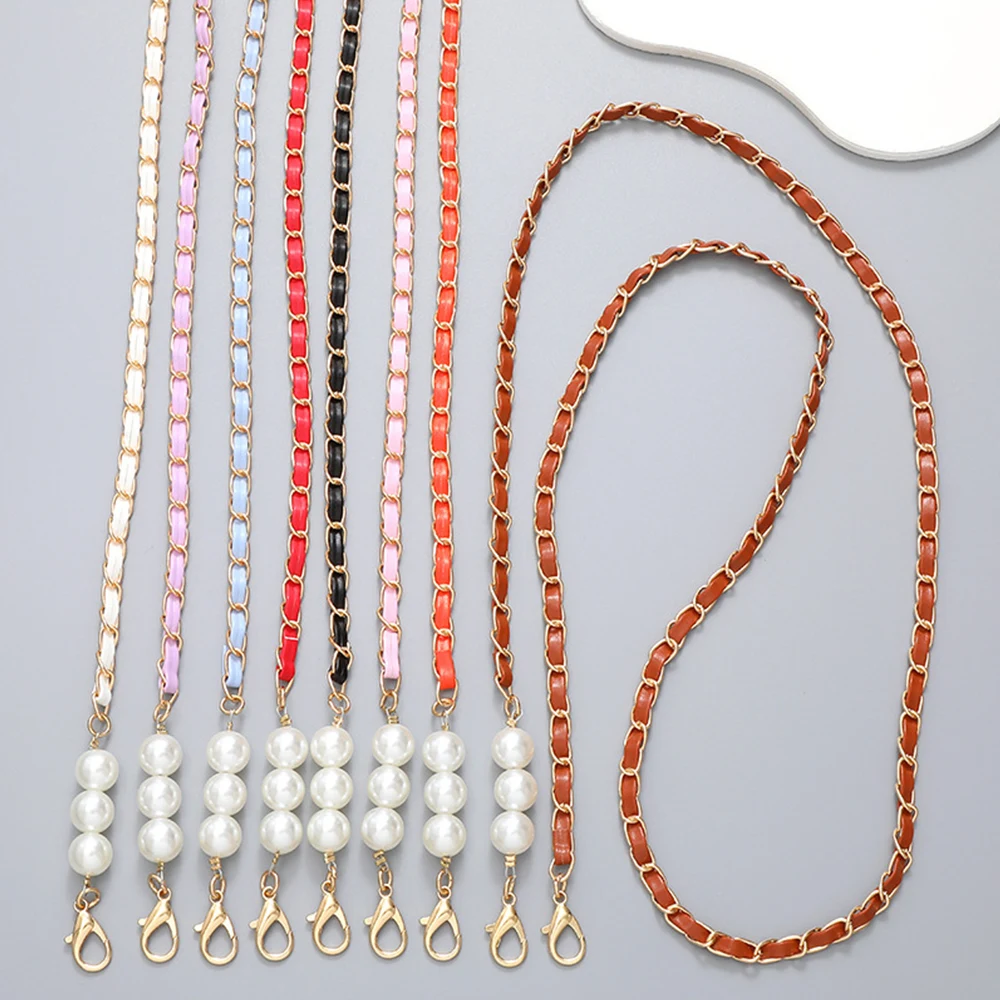 

63cm Bag Chain Strap Handle Crossbody Bag Chains PU leather Pearl Replacement Chains for Handbag Handle Bag Parts accessories