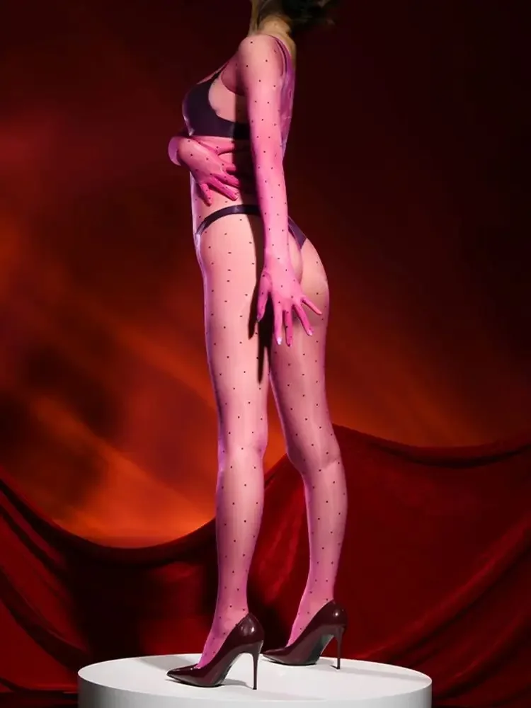 Ультратонкий нейлоновый комбинезон с отдельными пальцами глянцевый боди в