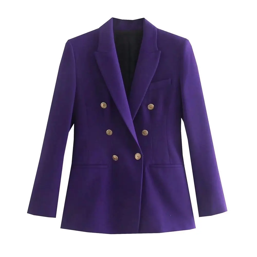 Женский двубортный блейзер с длинным рукавом повседневный пурпурный Блейзер