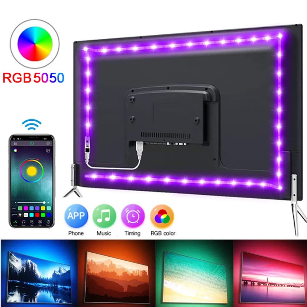 Светодиодная лента RGB 5050 5 В USB гибкая совместимая с Bluetooth лампа управления для