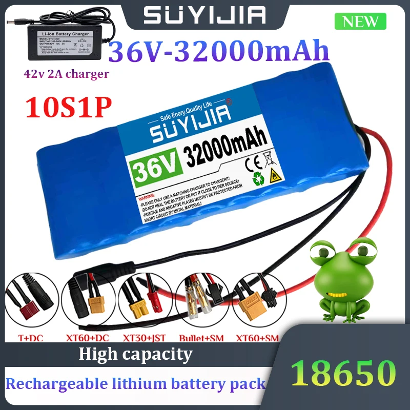 

10S1P 36V Rechargeable Lithium Battery Pack 32000mAh 18650Large Capacity Suitable for Electric Bicycle Scooter with Built-in BMS