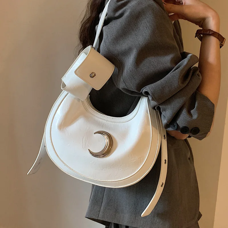 

Fashion Crescent Moon Women's Shoulder Bag Casual Pu Leather Ladies Crossbody Bags Solid Color Female Underarm Bag Handbag Purse