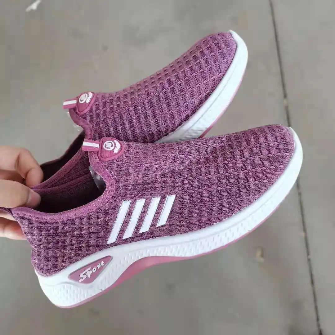 

2021 Flying Woven Mesh Breathable Sports Women's Casual Shoes New Spring and Summer Soft Bottom One Pedal Light Running Shoes