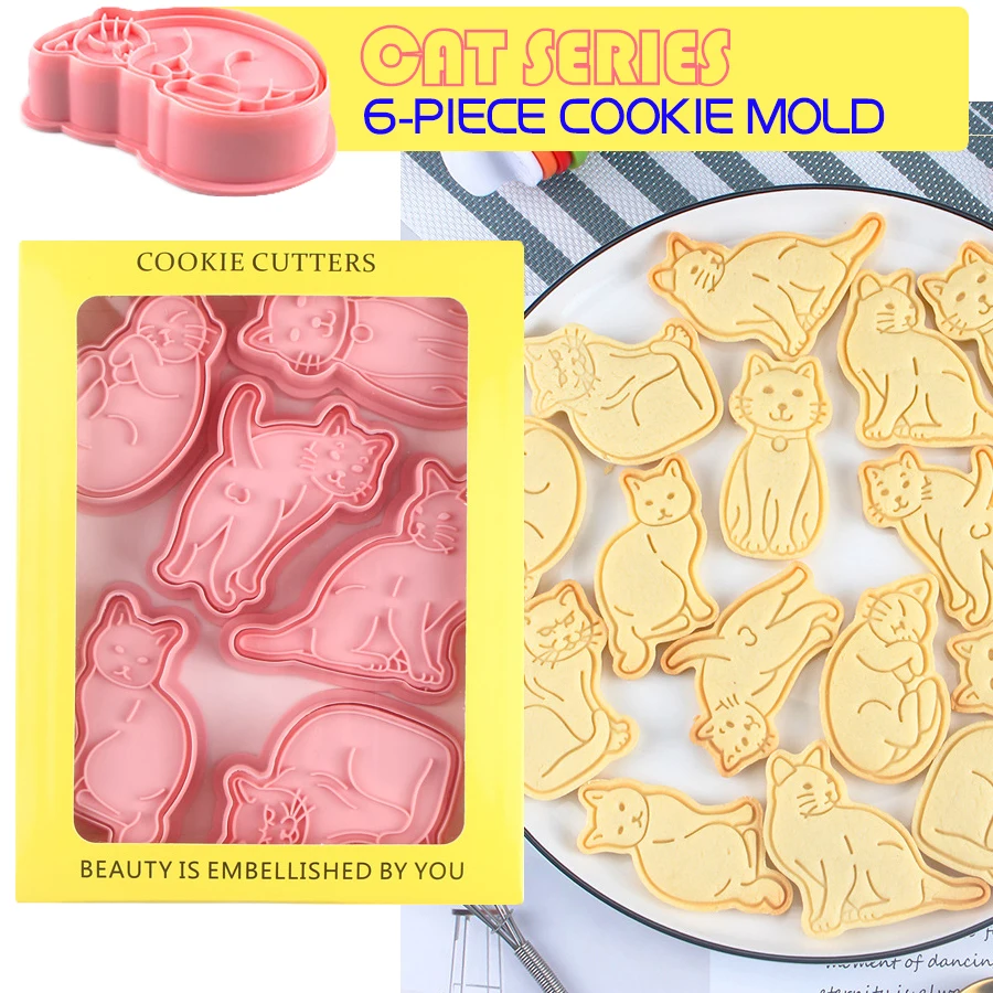 

8Pcs/Set Cat Frosting Cartoon Frosting Cookies Cutters Plastic 3D Mold Pressable Biscuit Press Mould Stamp Baking Pastry Tools