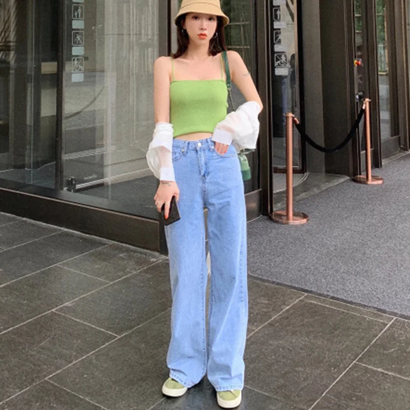 

Модные женские брюки в Корейском стиле, винтажные джинсы, женская уличная одежда с высокой талией, прямые джинсы Y2k, новинка 2023 года, трендовая одежда
