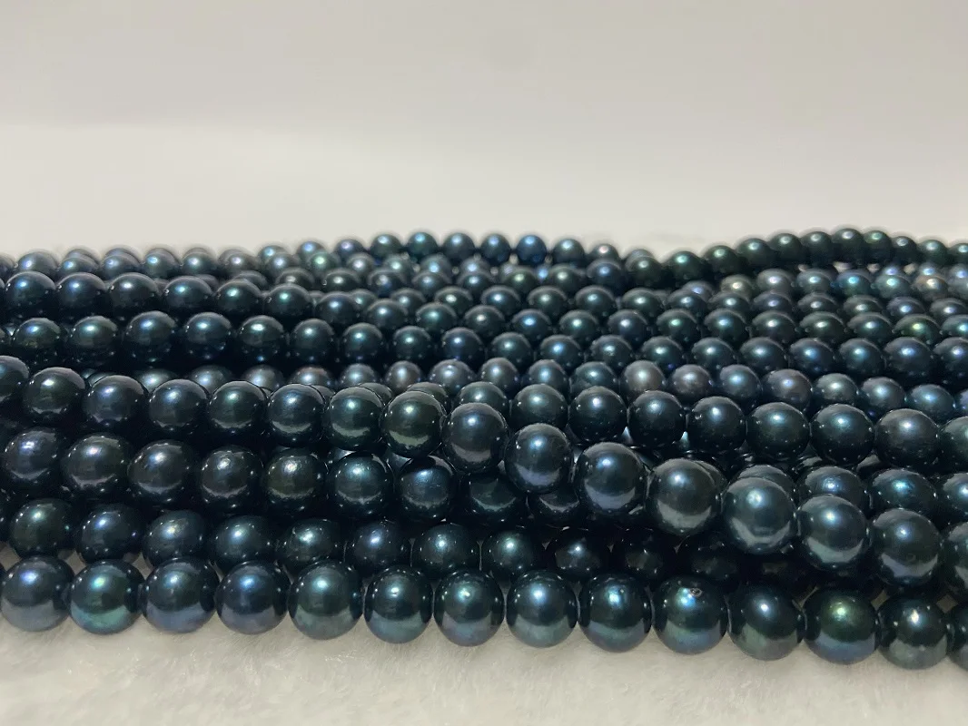 

Natural 8-9mm Sea Genuine Black Round Good LusterPearl Necklace Free Shipping for Women Jewelry Party Gifts