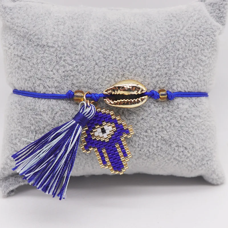 Rice bead bracelet Originality The palm of Fatima Design Eye Hand knitting Bohemia Adjustable Fashion Simple Beaded
