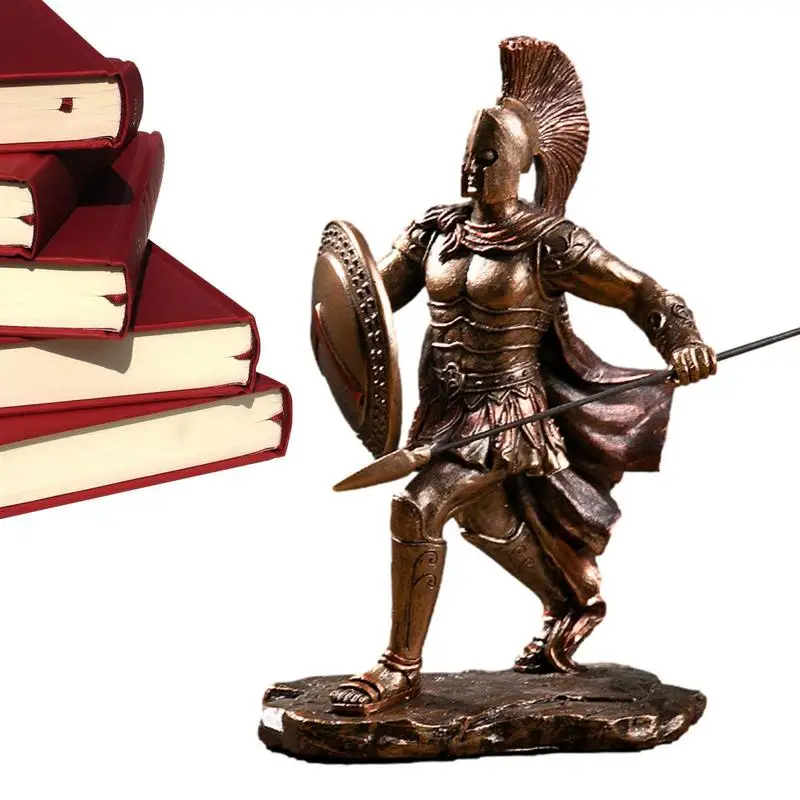 

Greek Sculpture Decor Statue Figurine Elegant And Sculpture With Spear And Hoplite Shield Resin Bar Decoration Statue