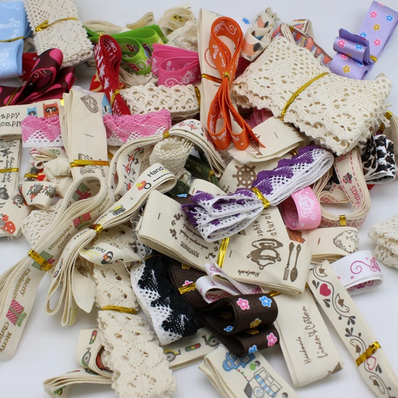 10 или 20 шт./партия (1 шт. = 1 ярд) смешанные хлопковые кружевные ленты с принтом