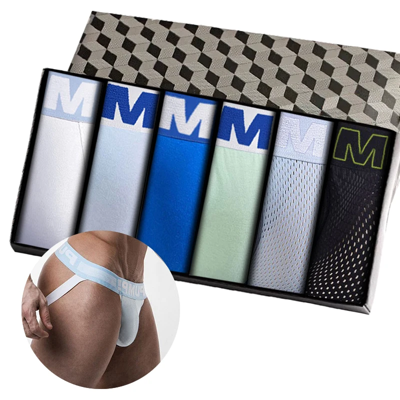 

6Pcs Low Waist Gay Sexy Men Underwear Jockstrap Panties New Brand Cotton Stringi Men's Thong And G String Man Underpants For Men