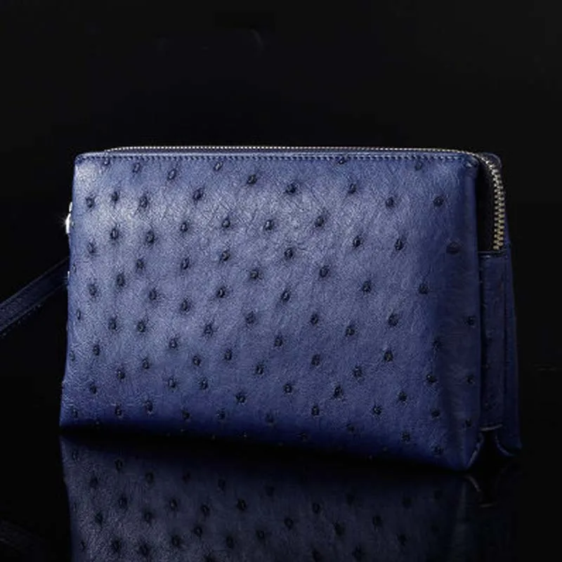 

ourui new real ostrich skin female women wallet blue women handbags women clutch bag