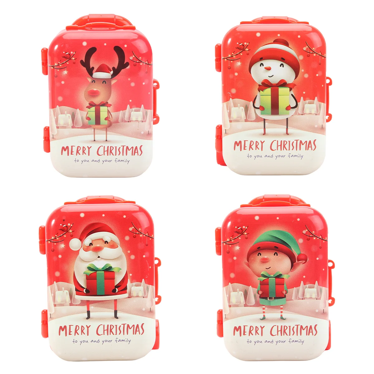 

4 Pcs Christmas Tree Decoration Child Mini Toys Party Favor Plastic Trolley Case