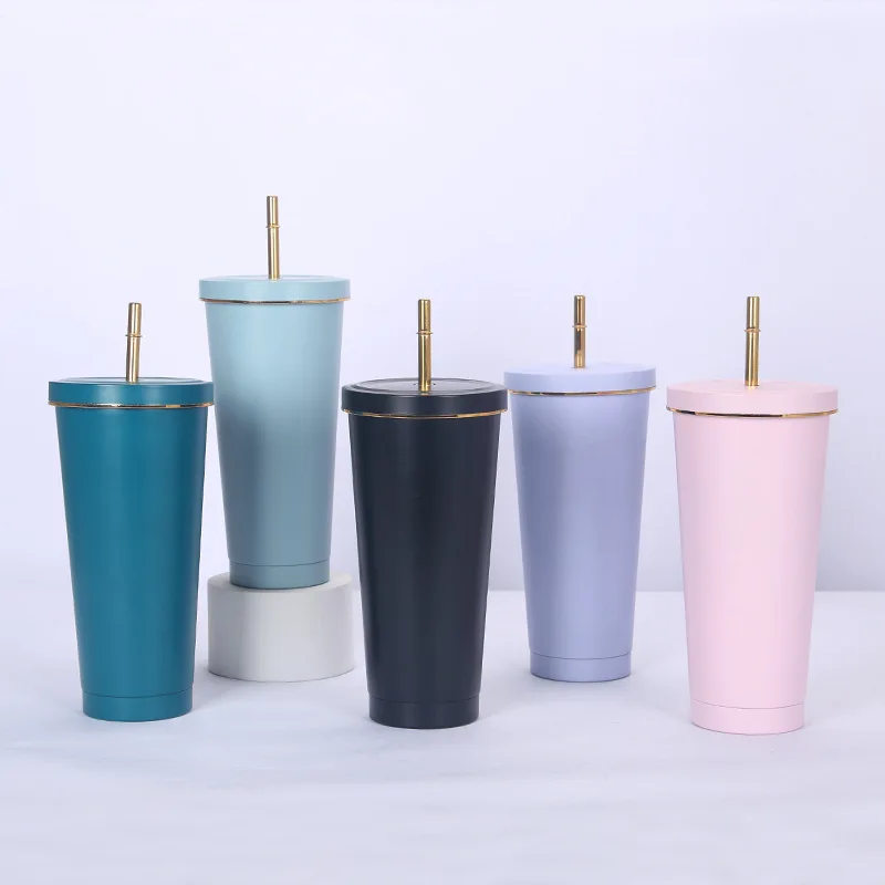 

304 Vacuum Cup Stainless Steel Cup with Straw Car Pearl Milk Teapot Lid Vacuum Coffee Cup Men and Women Water Cup