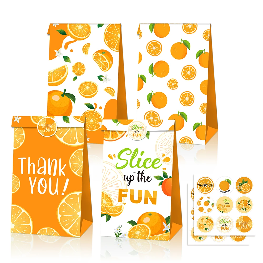 

LB131 12Pcs Summer Fresh Fruit Orange Birthday Party Thank You Biscuit Kraft Paper Gift Bags Packs Baby Shower Party Decorations