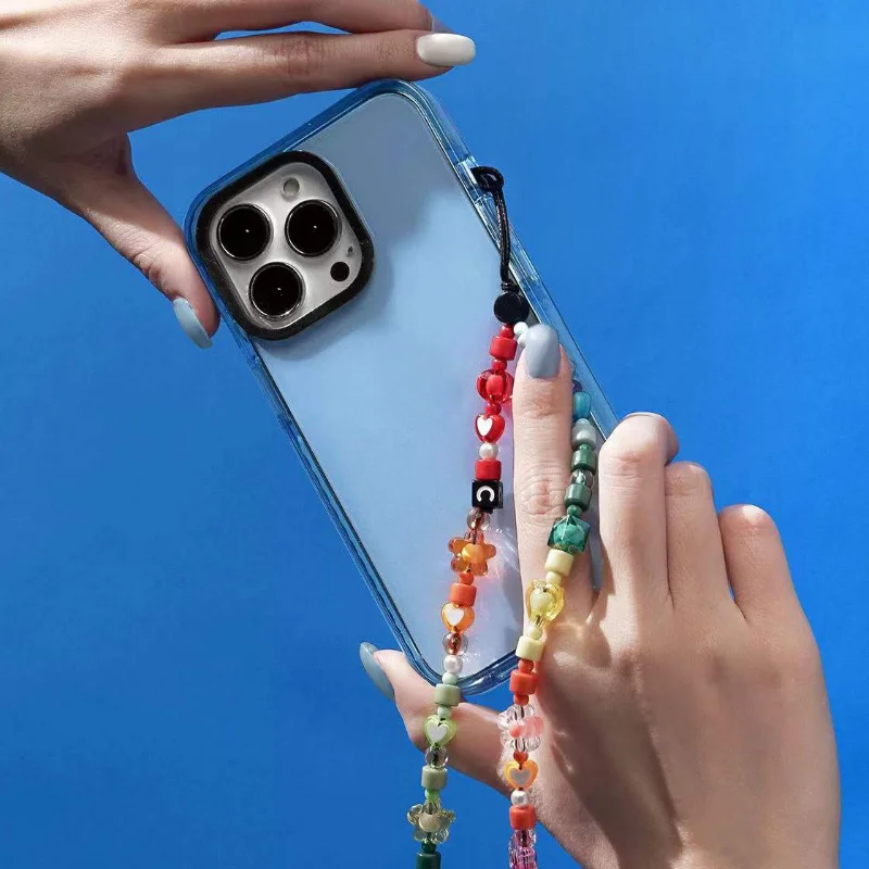 

2022 New Boho Beaded Creative Acrylic Gummy Bear Smiley Heart Mobile Phone Pendant for Women Unusual Phone Chain Hanging Jewelry