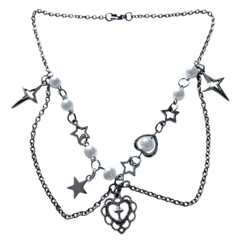 ZB91 Уникальное ожерелье в форме сердца с подвеской ​​форме и звезды двухслойное