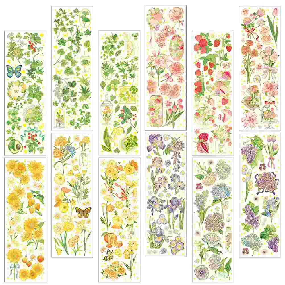 

12 Sheets Scrapbook Stickers Printed Diary Stickers Decorative Stickers Background Paper Decals