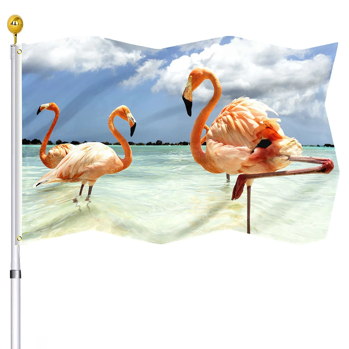 

Pink Flamingo Flag Beautiful Bird on Beach Double Stitched Flags Party Outdoor House Indoor Decor Banners with Brass Grommets