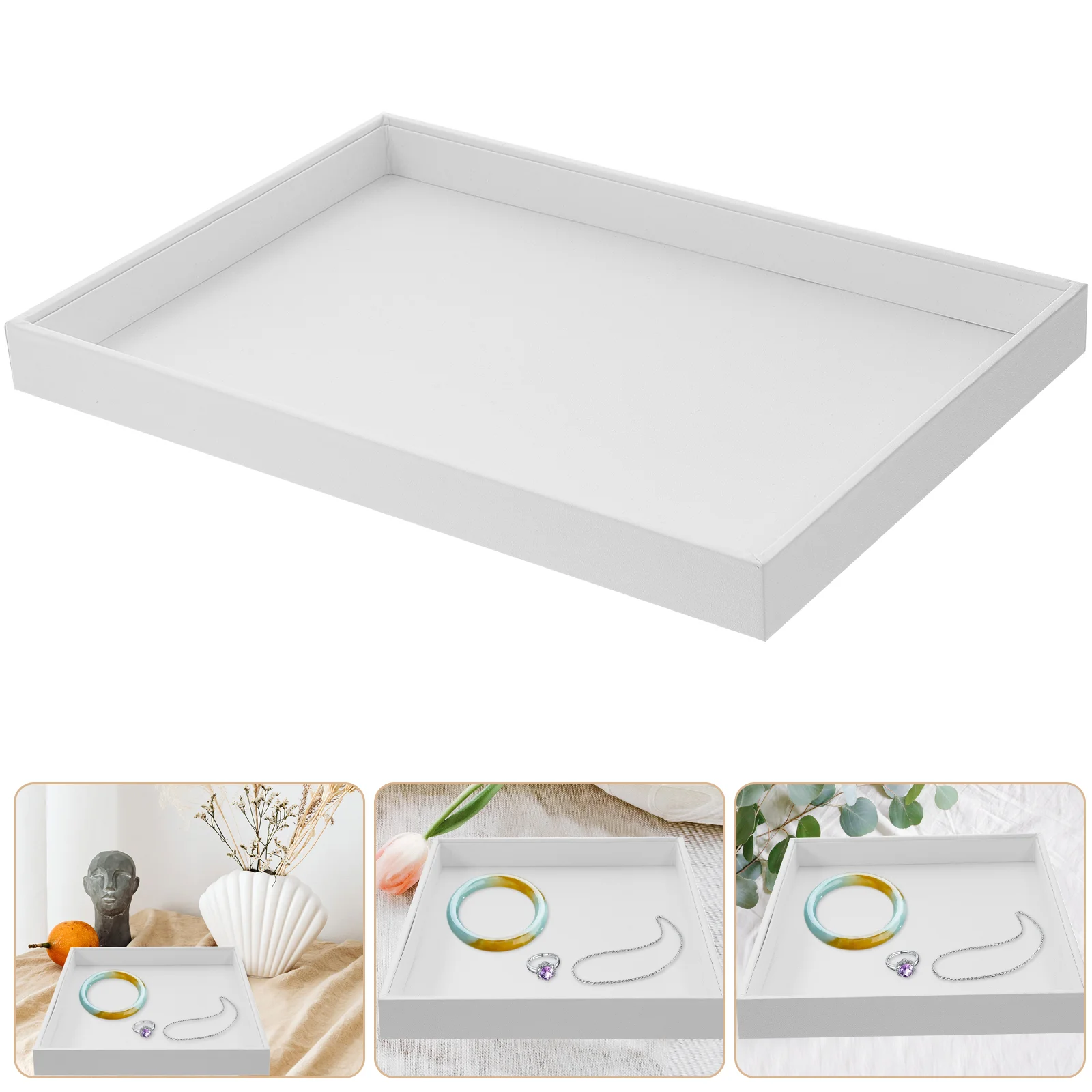 

White Jewelry Tray Ring Organizer Display Mens Dish Compartments Earring Storage Medium Small Holder