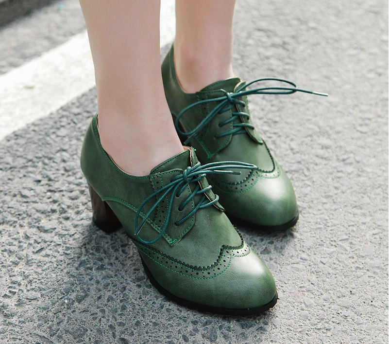 

2023 Autumn Women Oxford Lace Up Shoes Vintage Round Toe Women Ankle Boots England Style high heels Ladies Chaussure femme 42 43