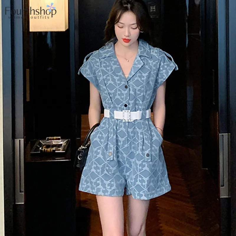 

Женский клетчатый комбинезон, комплект из шорт и шорт синего цвета, лето 2022