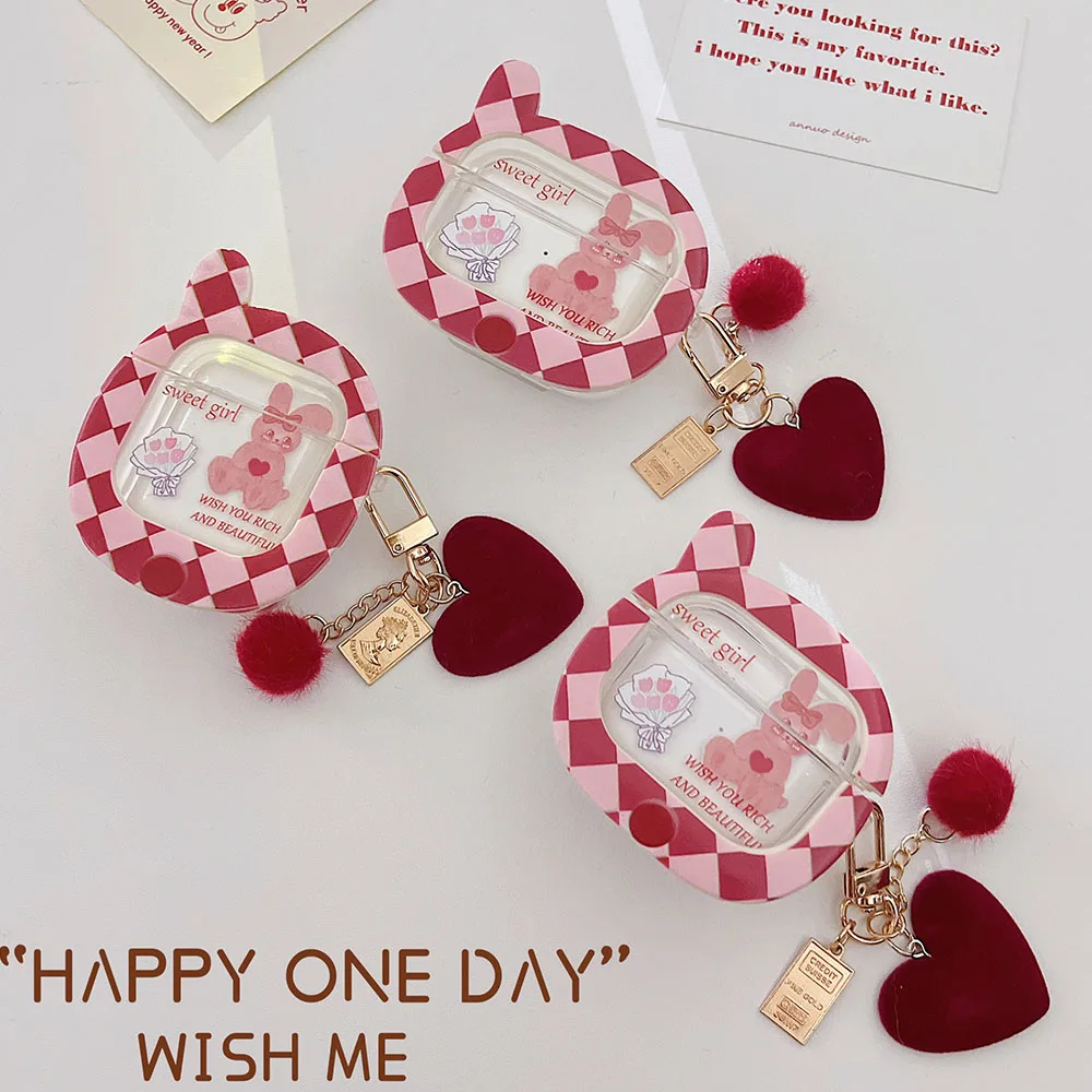 

Case For Apple Airpods Pro 1 2 3 3D Telephone Shape Rhombic Lattice Cute Rabbit Wireless Earphone Box Retro Red Heart Keychain