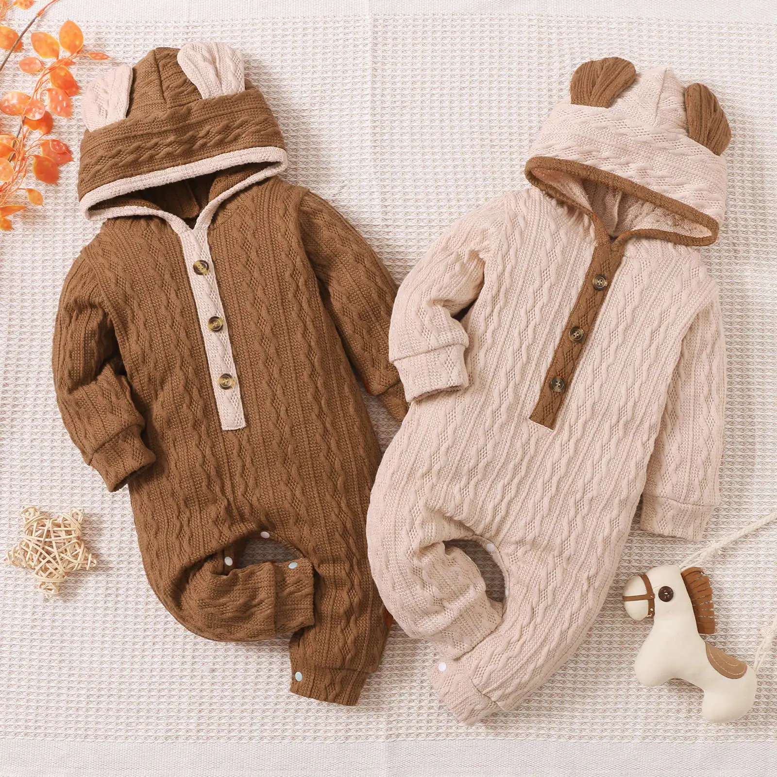 

Детский комбинезон на пуговицах Laura Kors, новый летний комбинезон для новорожденных мальчиков с длинным рукавом и капюшоном, коричневый, абри...