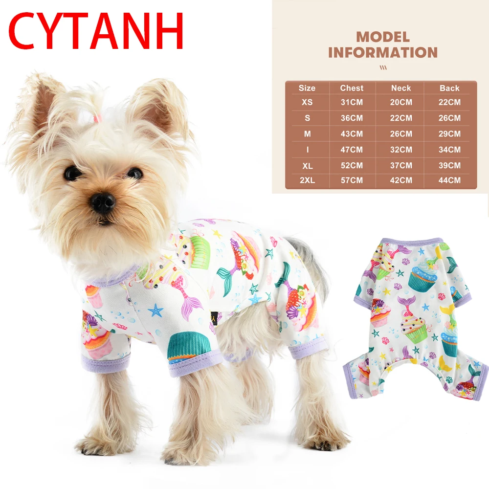 

Spring Summer Pet Dog Clothes Soft Breathable Restrained Cuffs Cup Cake Cute Print Small Medium Large Costume Purple