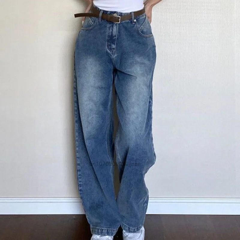 Y2k Vintage High Waist Straight Jeans Girl New Fashion Loose Casual Street Harajuku Style Pants Women Slim Female Trendy Trouse