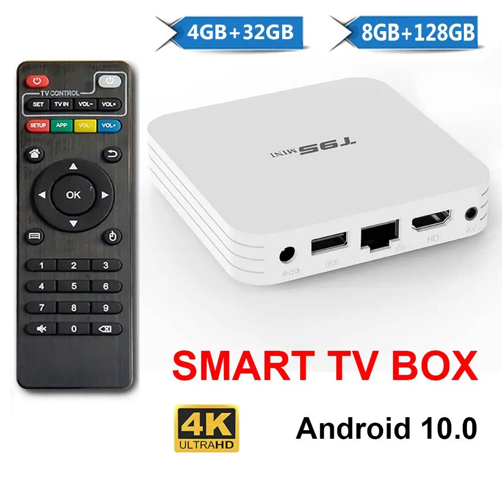 

T95MINI Smart TV Box Android 10.0 Quad Core 2.4GHz WiFi Set Top Box 8GB RAM 128GB ROM 4K H.265 Media Player Home Theater 2022