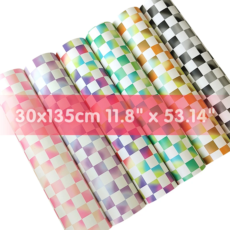 

30x135cm Roll Gingham Tarten Leatherette Faux PU Leather Fabric For Making Craft Sewing Materia DIY Bows