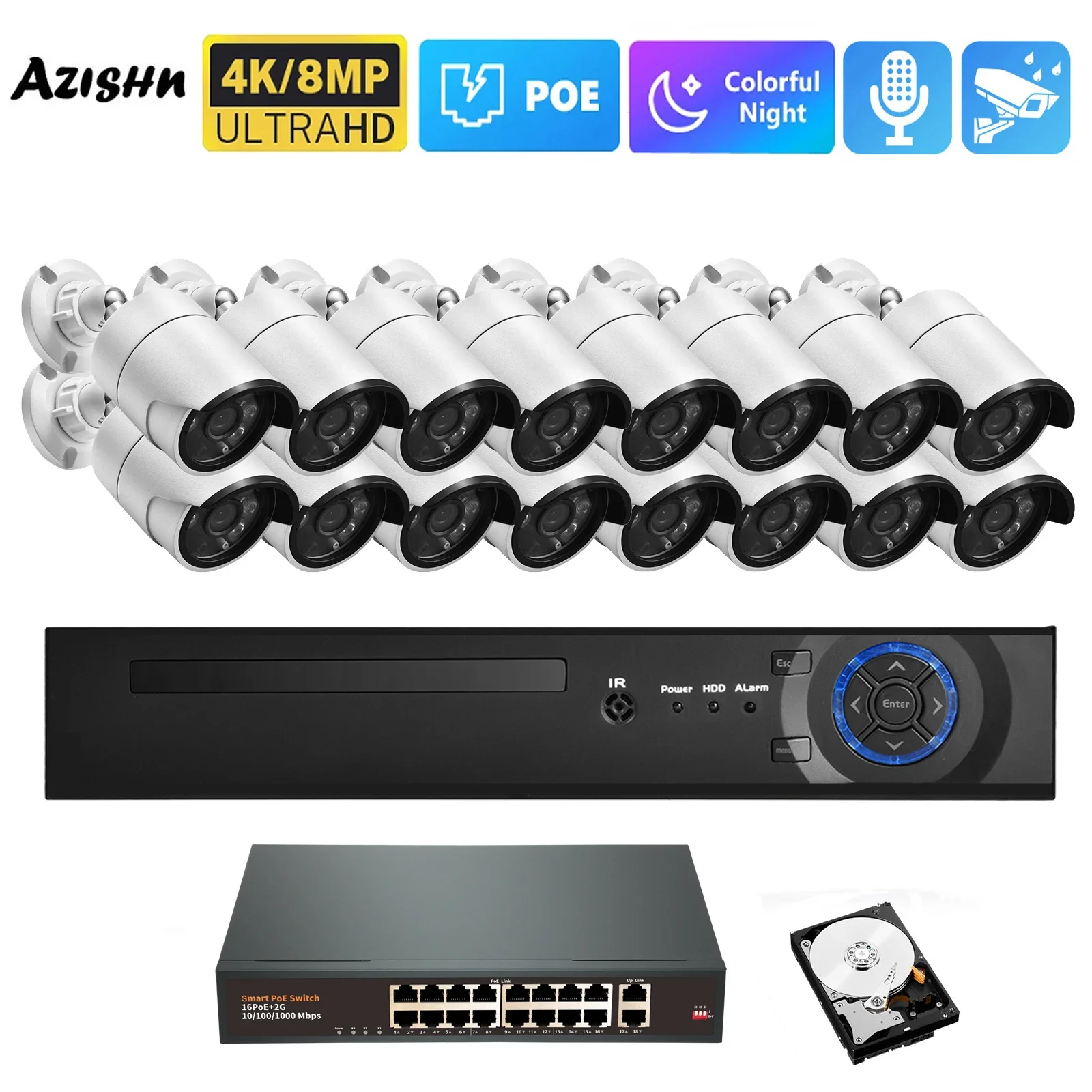 H.265 16CH 4MP 8MP 4K POE камера система обнаружения движения человека аудио наружная