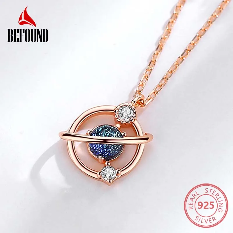 

Creative Rose Gold and Silver 925 Zircon Women's Necklace Starry Glass Stone Inlay Fantasy Planet Necklace Women Unique Gift
