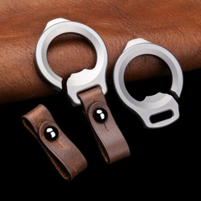 

1PC Titanium Alloy + Leather Keychain EDc Outdoor Multi-function Tool Pendants